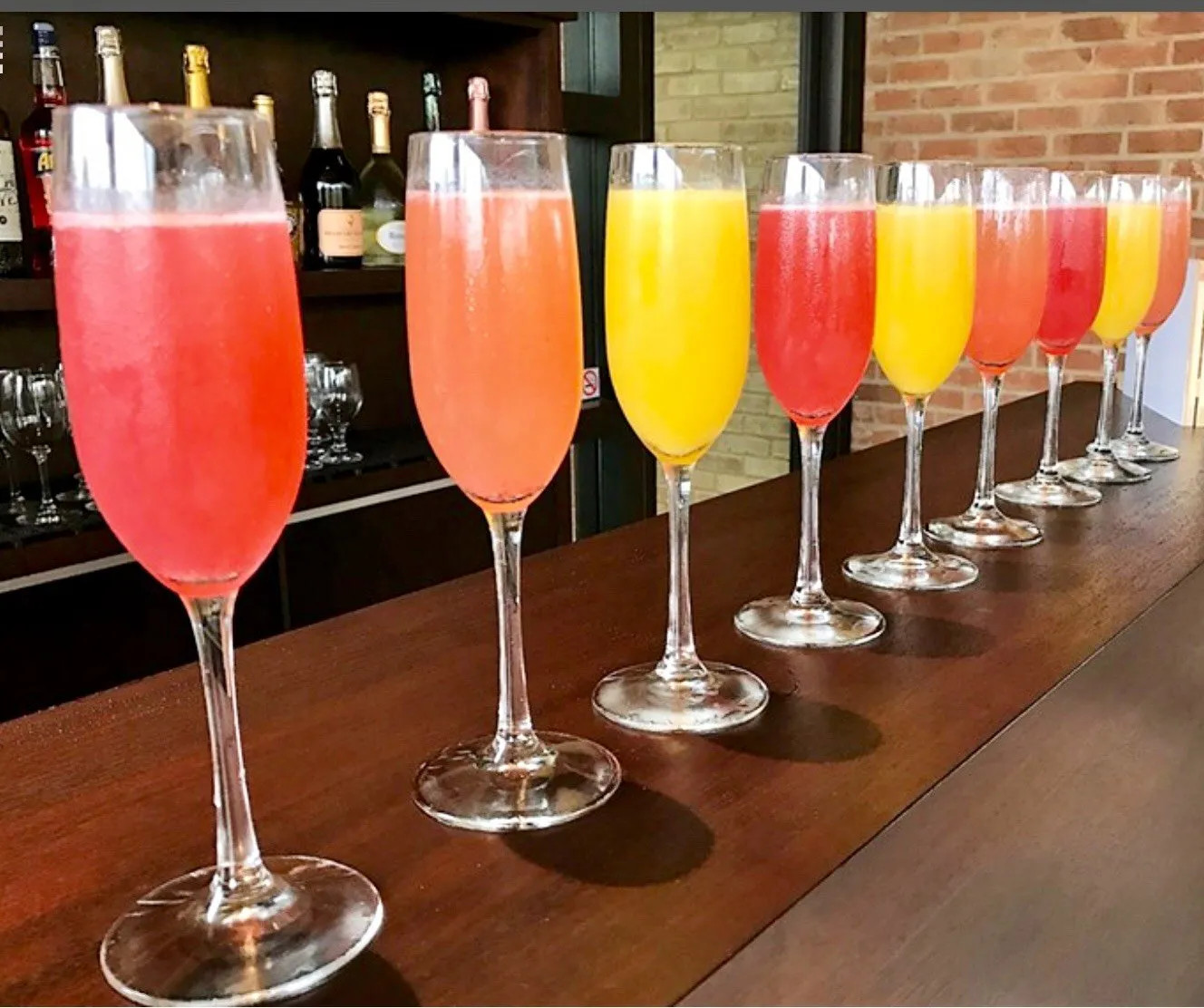 Drinks lined up along the bar at Sally's
