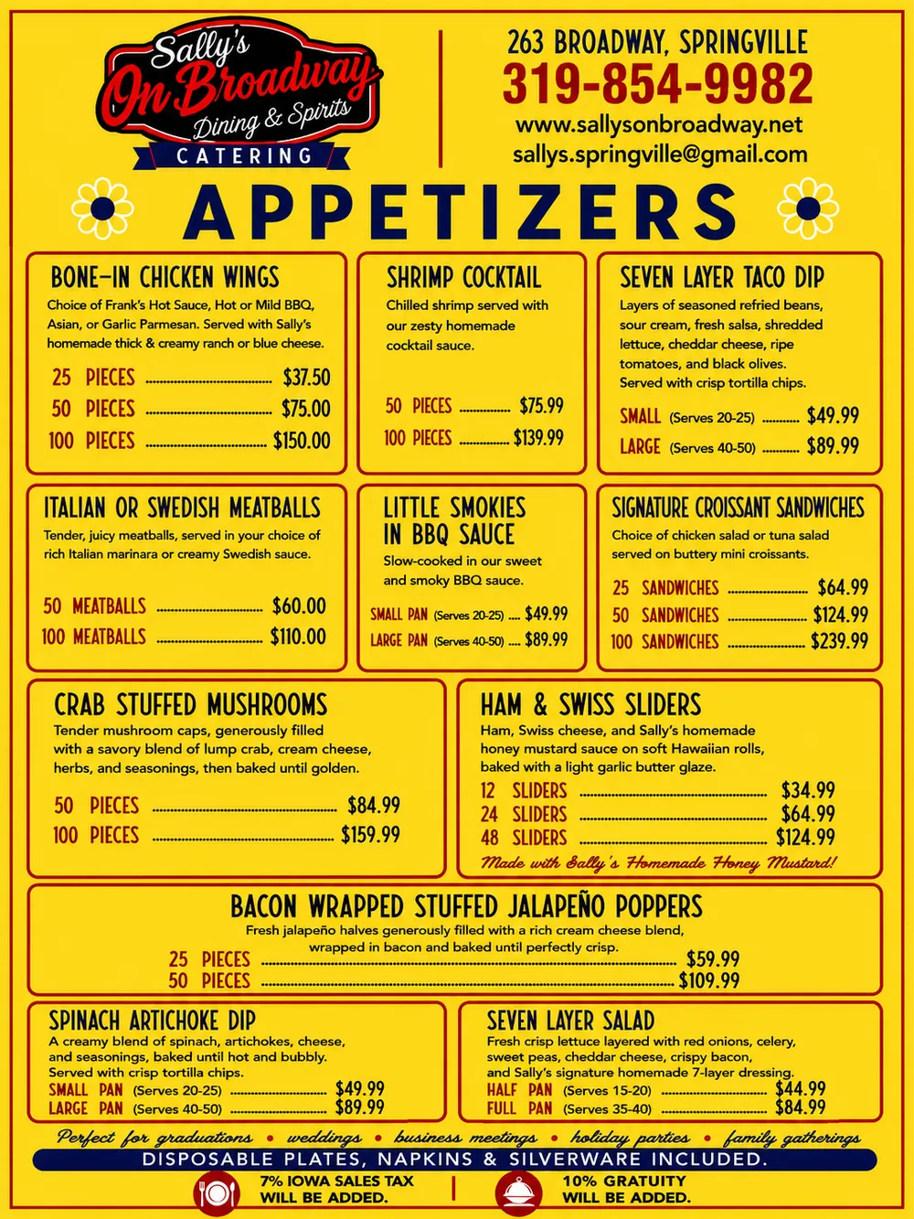 Appetizers sheet