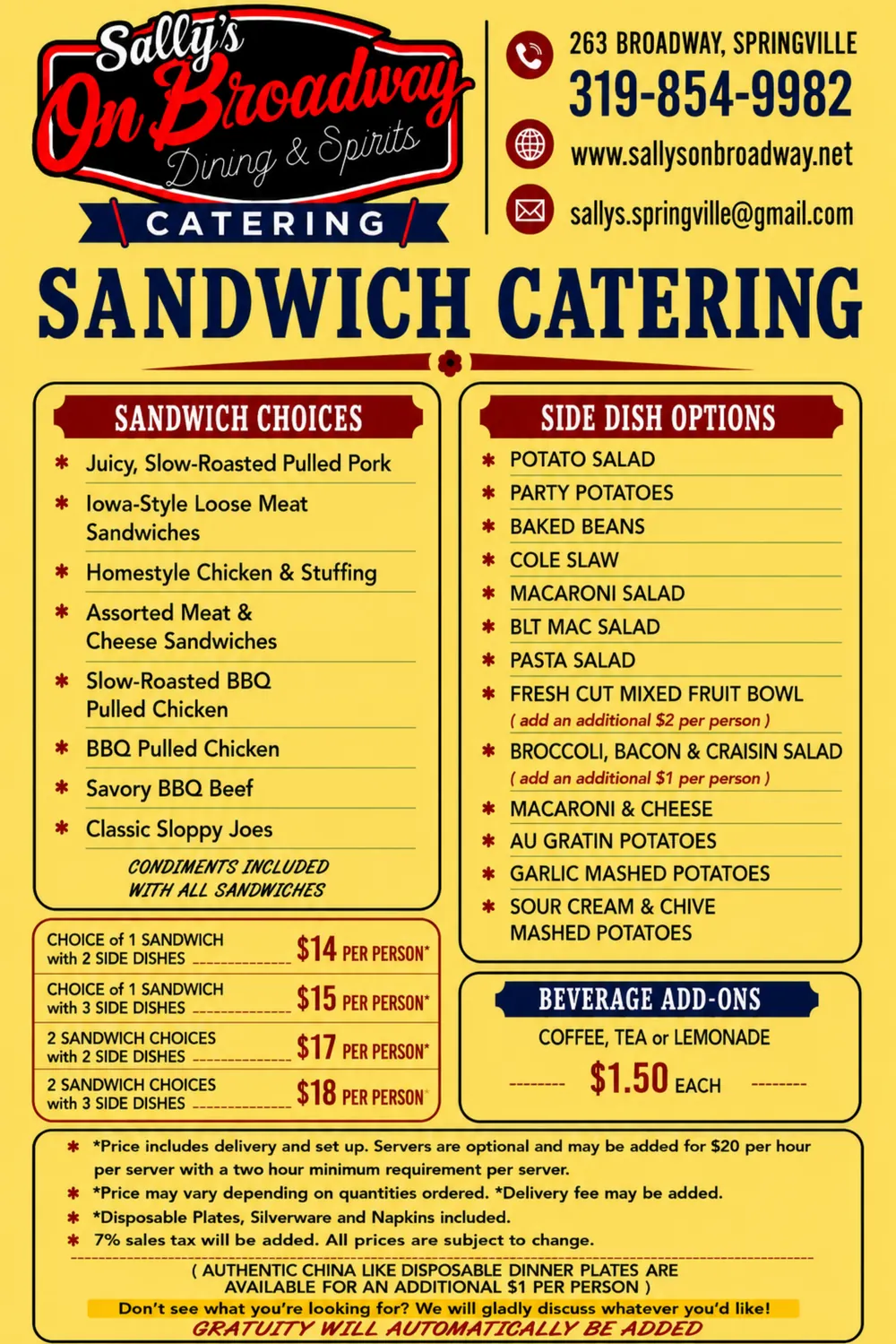 Sandwich Catering sheet